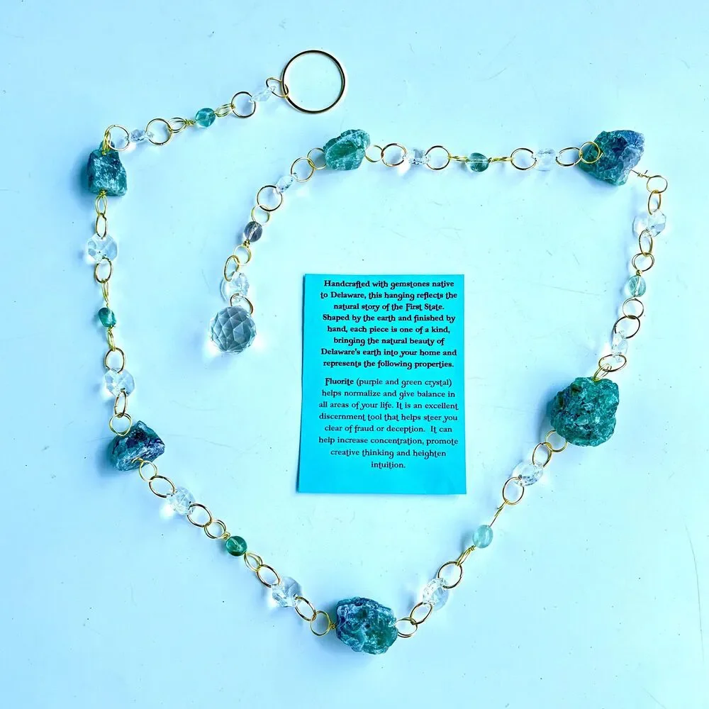 Raw Fluorite and Fluorite Bead Gemstone Wall Hanging